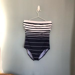 Talbots Miraclesuit Strapless Blue White Swimsuit